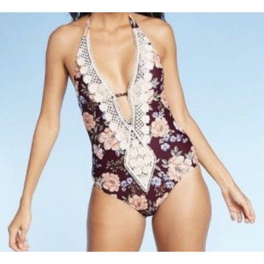 Kona Sol Med crochet one piece bathing suit cut out nwt